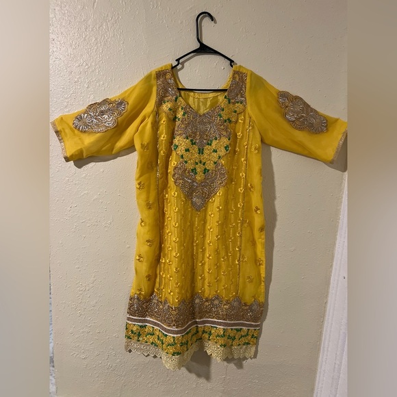 Yellow and Silver Embellished Tunic with Raglan Sleeves - Picture 1 of 13